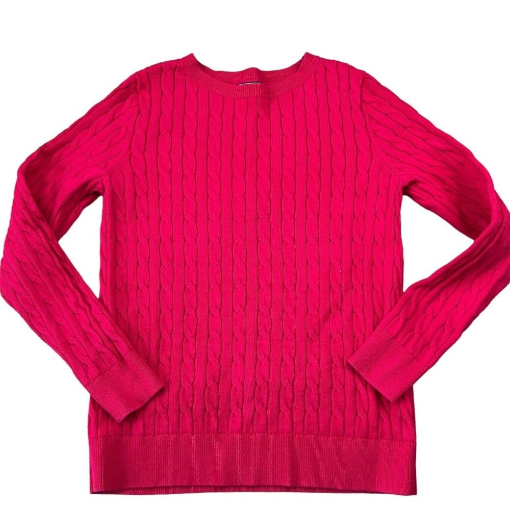 Lands‎ End Womens Cable Knit Sweater Size Small Pink Pullover Long Sleeve Preppy